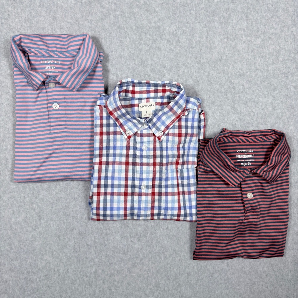 Crewcuts Boys Shirt Bundle Size 8 M 8-9 Polos and Plaid Button Down 3pc Lot